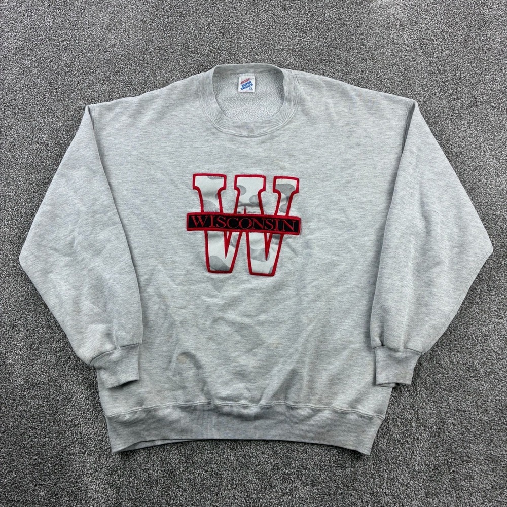 Vintage Wisconsin Badgers‎ Sweatshirt Mens XL Gray Embroidered Logo College